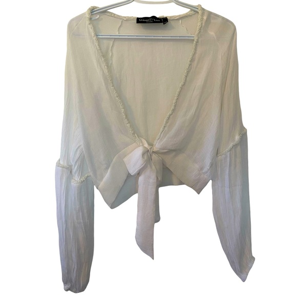 Beachy Boho Front Long Sleeve Coverup Blouse Top - Picture 1 of 5